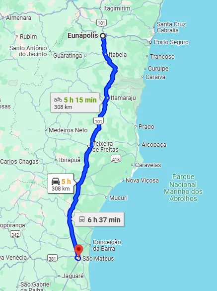 como chega a são mateus saindo de Eunápolis